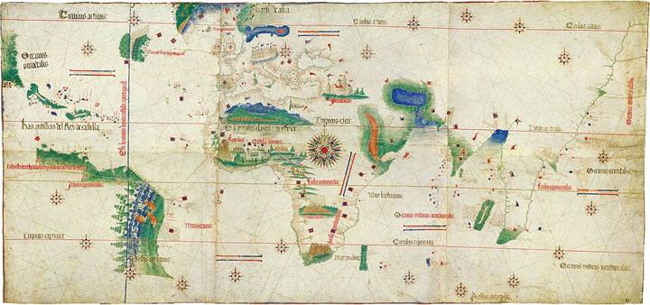 O planisfério de Cantino (1502), um dos primeiros mapas a mostrar o Brasil