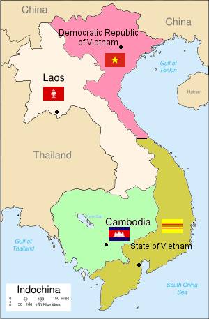 Mapa da antiga Indochina Francesa após a divisão de 1954